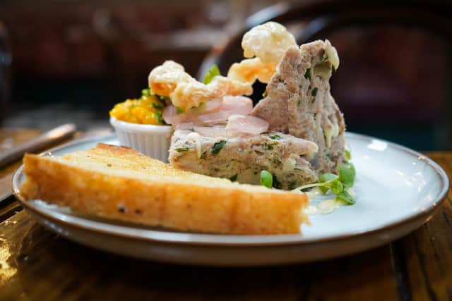 Ham hock and parsley terrine with piccalilli, cornichons and toasted sourdough