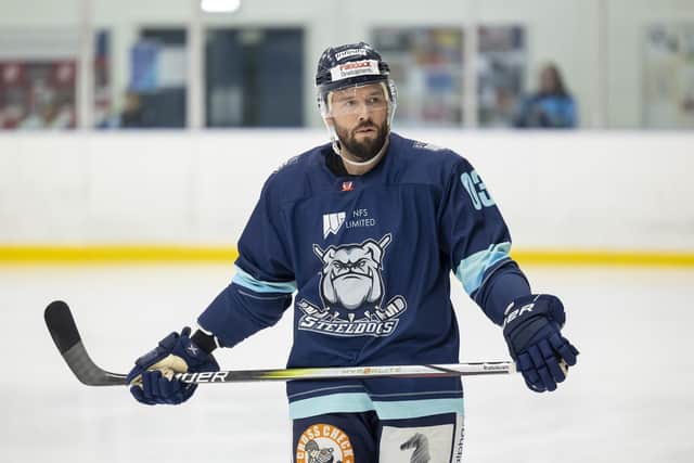 THE OTHER BENCH: Jason Hewitt stepped up to take on the player-coach role at Sheffield Steeldogs in the summer, following an uncertain time over the future of the club and its ownership. Picture courtesy of Peter Best/Steeldogs Media.