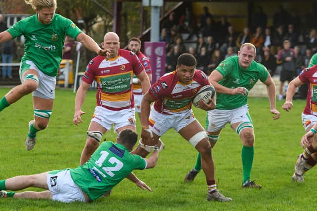 Wharfedale (green shirts) fell to a narrow defeat at Chester in National Two North on Saturday. (Picture: Kelvin Stuttard)