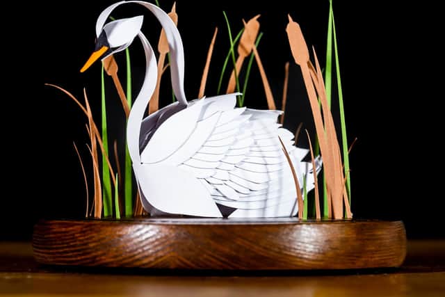 A Moment On The Lake - Paper Cut Swan Sculpture. Picture By Yorkshire Post Photographer,  James Hardisty.