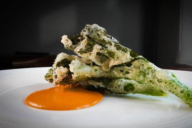broccoli - tender-stem broccoli in tempura with mojo picon crispy onion and almonds.
Picture: Dave Lee