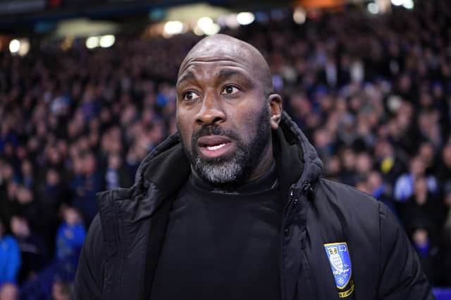 SHEFFIELD, ENGLAND - JANUARY 07: Darren Moore, Manager of Sheffield Wednesday looks on prior to the Emirates FA Cup Third Round match between Sheffield Wednesday and Newcastle United at Hillsborough on January 07, 2023 in Sheffield, England. (Photo by Laurence Griffiths/Getty Images)