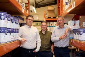 Pictured left ro right: Ben Cooper, managing director of New Guard Coatings, Calum Doig, commercial manager of New Guard Coatings and Andy Clough, investment manager at Mercia Asset Management PLC. Picture by Shaun Flannery.
