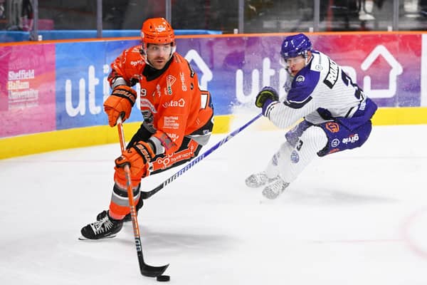 BACK IN THE GAME: Scott Allen, left, is expected to be back in the Sheffield Steelers line-up to face Belfast Giants, after missing the last four games. Picture: Dean Woolley/Steelers Media.