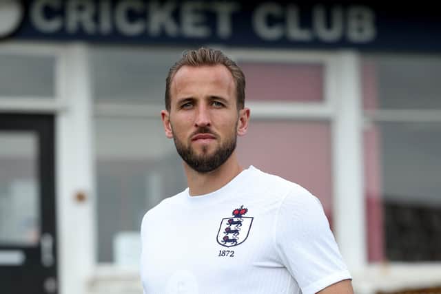 ANNIVERSARY SHIRT: England captain Harry Kane wears a unique warm-up shirt ahead of the 150th anniversary heritage match against Scotland at Hampden Park