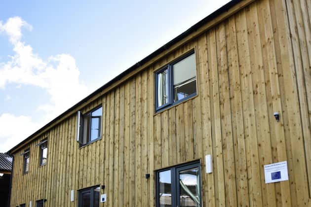 Renovated farm buildings at Hunters Hill, Crakehall, Bedale. The former dairy buildings were destroyed by fire and have been transformed into office space.