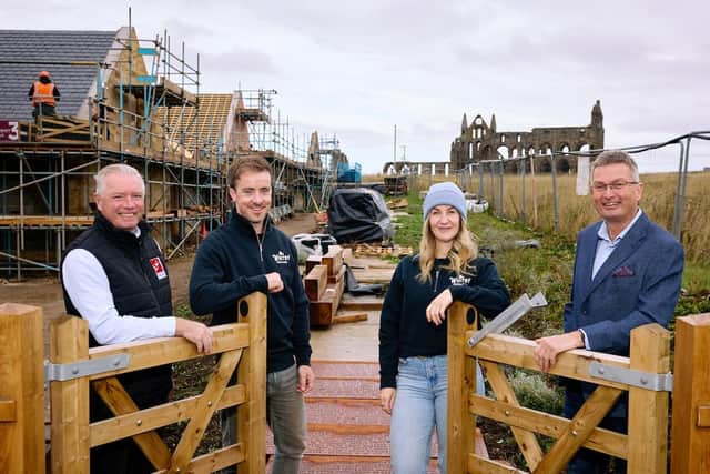 Luke & Jess Pentith of Whitby Distillery pictured with Andy Davidson (left) of RedSky Corporate Services Ltd and Andy Clough (right) of Mercia. (Photo by Shaun Flannery/shaunflanneryphotography.com)