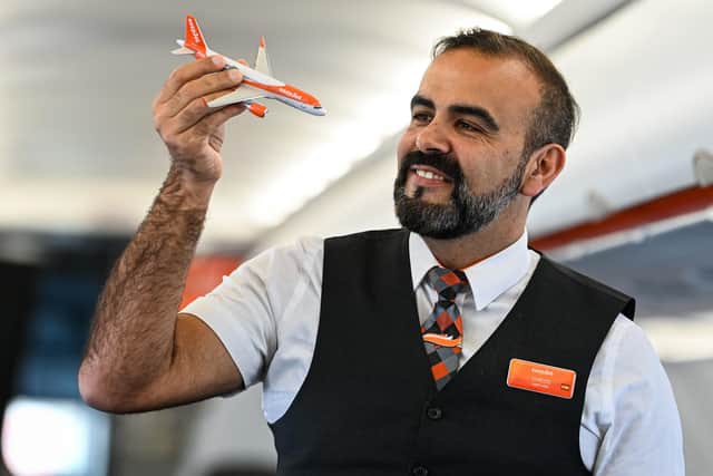 Carlos Santa Monica, aged 48, features in a new recruitment campaign from easyJet, which is encouraging people over 50 or parents of older children to apply for roles with the airline.