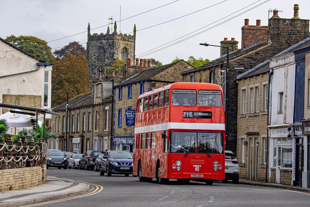 A bus taking part in the event travels through Skipton