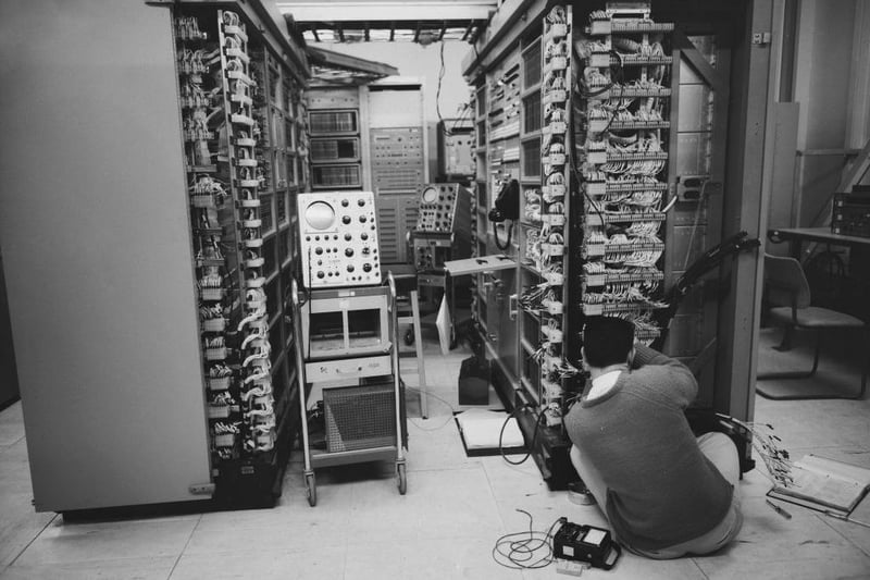 The computer system of the Ballistic Missile Early Warning System (BMEWS) being installed at RAF Fylingdales October 4, 1962. Royal Air Force Fylingdales, on the North York Moors, was built by the Radio Corporation of America (RCA) in 1962, and maintained by RCA (Great Britain).