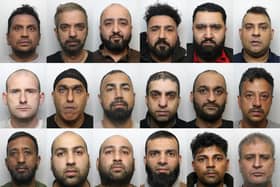 (Top row left to right) Khurum Raziq, Nasar Hussain, Zafar Qayum, Ansar Qayum, Mohammed Jabbar Qayum, Mohammed Imran Zada - (second row left to right) Michael Birkenshaw, Amran Mehrban, Sarkaut Yasen, Mohammed Saleem Nasir, Irfan Khan, Omar Hussain - (third row left to right) Sarfraz Riaz, Zafar Iqbal, Nasar Iqbal, Mohammed Chothia, Bilal Patel, Asif Ali - (bottom row left to right) Mohammed Tauseef Hanif, Ali Shah, Moshin Nadat, Safraz Miraf, Mohammed Nasam Nasser and Amir Ali. Reporting restrictions which covered a series of five trials over two years were lifted on Friday after the sentencing of the latest seven men at Leeds Crown Court, the force confirmed on Saturday. Four of the men convicted in the series of trials received sentences of more than 20 years. Photo credit: West Yorkshire Police/PA Wire