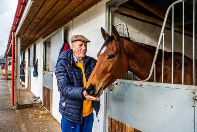 Highfield Stables, Beverley Road, Norton, Malton, North Yorkshire. Pictured John Fairley, owner of Highfield Stables, with Highfield Princess - Go Racing in Yorkshire’s racehorse of the year 2022 - who won in 3 countries last year and has now amassed winnings of nearly £1m.