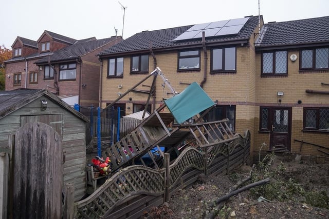Flood damage in Catcliffe as a result of Storm Babet.