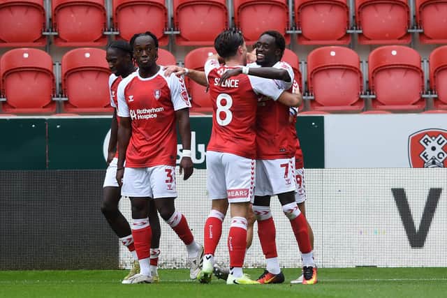 Rotherham United's Fabio Tavares celebrates his opening goal against Chesterfield. Picture: Jonathan Gawthorpe