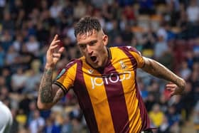 ON THE MARK: Andy Cook scored a 14th-minute penalty in Bradford City's 2-1 win at Yorkshire League Two rivals Harrogate Town. Picture: Bruce Rollinson