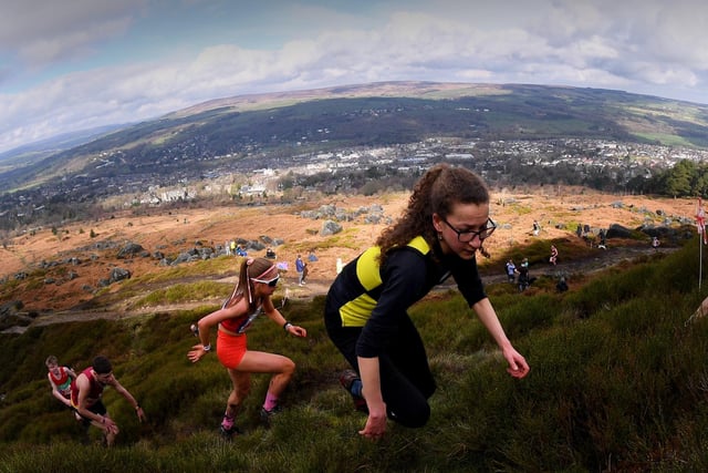 Runners tackle the hills above Ilkley.