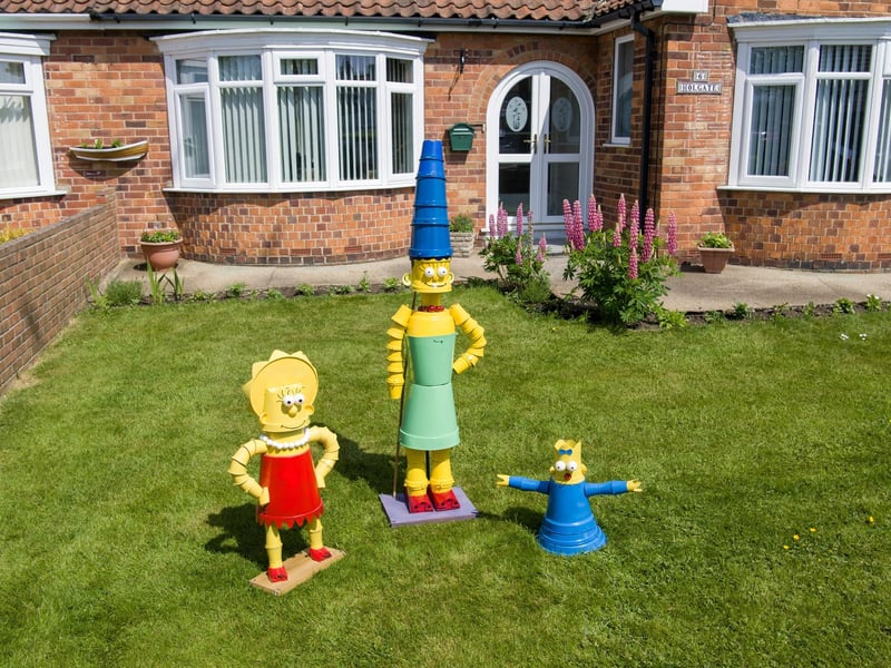 The Simpsons made for Flamborough Flowerpot Festival 2026 running throughout June with dozens of creations around the coastal village