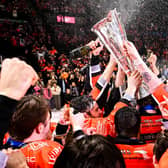 CHAMPIONS: Sheffield Steelers' players celebrate their 2023-24 Elite League championship success. Picture: Dean Woolley.