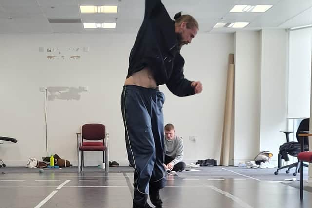 John Kendall in rehearsal for Taxi, a co-production between Red Ladder and Mad Dogs, coming to The Old Woollen in Farsley next week.