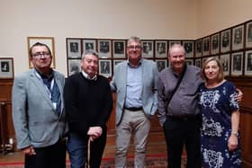 Grenoside ward councillor Alan Hooper, left, with Paul Salt, Mark Barlow, Mark Ellis and Cheryl Hall. They all spoke at Sheffield City Council's planning committee to object to plans for new homes on Wheel Lane, Grenoside. Picture: Julia Armstrong,