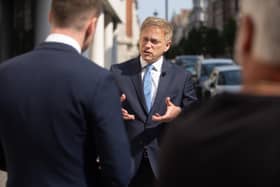 Grant Shapps, Secretary of State for Energy Security and Net Zero, is interviewed outside BBC Broadcasting House in London.