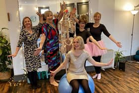 Party Dress Day at a pilates class, with Alex (centre).