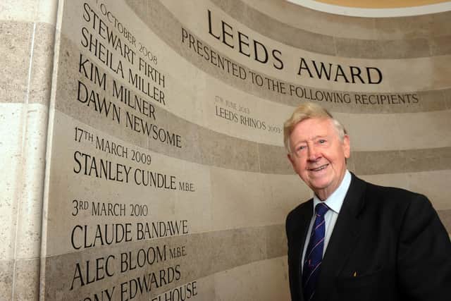 Coun Bernard Atha by the Wall of Fame in Leeds Civic Hall