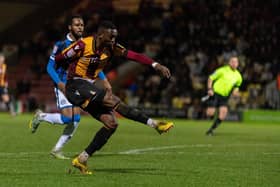 Abo Eisa scores Bradford's opening goal against Rochdale. Picture: Bruce Rollinson