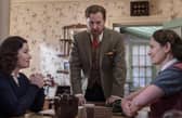 Over for a cuppa: L-R: Maimie McCoy (Dorothy), Samuel West (Siegfried Farnon), Anna Madeley (Mrs Hall)