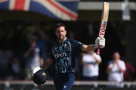 Yorkshire's Dawid Malan celebrates his century against South Africa in Kimberley, an innings which keeps him firmly in contention for a World Cup place. Photo by Alex Davidson/Getty Images.