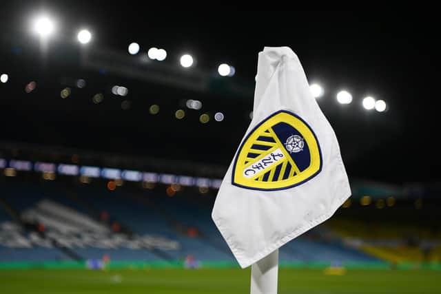 LEEDS, ENGLAND - JANUARY 18: A detailed view of the corner flag prior to the Emirates FA Cup Third Round Replay match between Leeds United and Cardiff City at Elland Road on January 18, 2023 in Leeds, England. (Photo by Michael Regan/Getty Images)