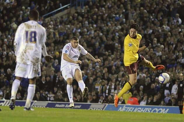 Bradley Johnson scored a memorable goal for Leeds United in the FA Cup against Arsenal. Image: Bruce Rollinson