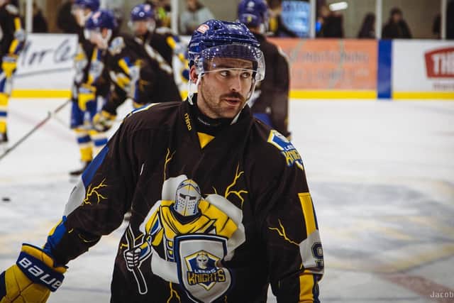 ON TARGET: Jordan Buesa took his goal tally to seven in nine appearances ahead of Sunday night's NIHL National visit to Bees IHC. Picture: Jacob Lowe/Leeds Knights.