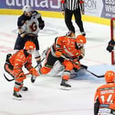 SO CLOSE: Kevin Tansey (No 6) goes close for Sheffield Steelers in their 3-2 defeat after a shootout to Guildford Flames. Picture: Hayley Roberts/Steelers Media.