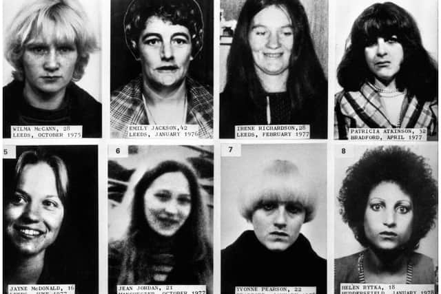Some of the vicims of Peter Sutcliffe, the Yorkshire Ripper. Top row (left to right) Wilma McCann, Emily Jackson, Irene Richardson and Patricia Atkinson. Underneath (left to right) Jayne McDonald, Jean Jordan, Yvonne Pearson and Helen Rytka.