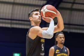 Sheffield Sharks' Jordan Ratinho takes a shot in the rout of Newcastle Eagles at a sellout Canon Medical Arena on Sunday October 8, 2023 (Picture: Tony Johnson)