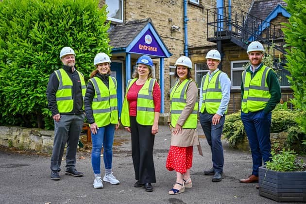 From left to right: Contractor Robert Leach, Helen Horsman from the cellar trust, Caroline Batson of Rance Booth Smith, Kim Shutler from the cellar trust, chair of the Shipley Towns Fund Board,Adam Clerkin and contractor Kieren Leach.