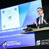 Former HSBC chief risk officer Mark Thundercliffe addresses an audience at the University of Bradford. Image by ​Kiran Mehta of KM Imagaes