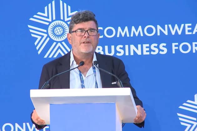 Screen grab taken from the CHOGM 2022 YouTube channel of Frank Hester OBE speaking at a Commonwealth Business Forum event in Kigali, Rwanda. PIC: CHOGM Rwanda 2022/YouTube/PA Wire