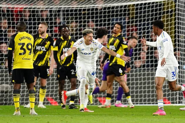 Leeds United's Mateo Joseph (centre) celebrates scoring their side's equaliser at Watford. (Picture: John Walton/PA Wire)