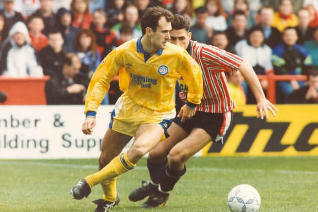 Tony Dorigo in action for Leeds United against Sheffield United back in April 1992.