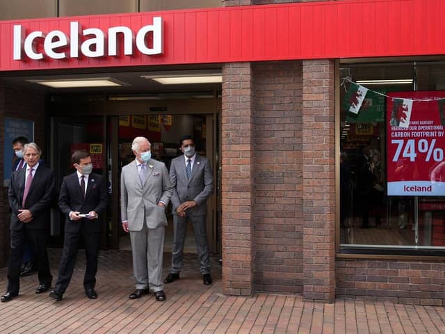 Managing director of Iceland Richard Walker (second left), and Sir Malcolm Walker (left) gave then-Prince Charles, Prince of Wales a tour of the headquarters. (Pic credit: Christopher Furlong / Getty Images)