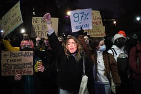 Protesters calling for greater public safety for women after the death of Sarah Everard. PIC: DANIEL LEAL/AFP via Getty Images