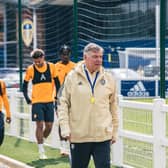 DEFENSIVE FOCUS: Leeds United manager Sam Allardyce speaks to full-back Rasmus Kristensen