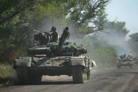 Ukrainian troop move by tanks on a road of the eastern Ukrainian region of Donbas on June 21, 2022. PIC: ANATOLII STEPANOV/AFP via Getty Images