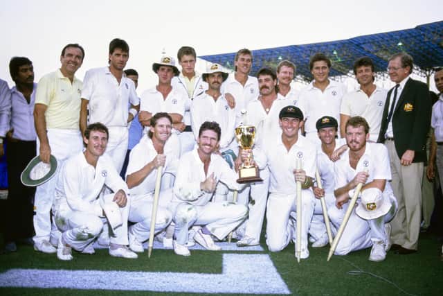 Australia with the trophy. Photo by Chris Cole/Allsport/Getty Images/Hulton Archive.