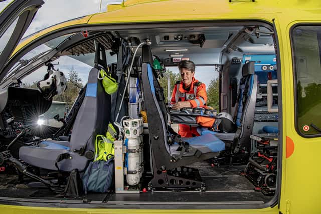 Yorkshire Air Ambulance paramedic Sammy Wills, who has been working for the YAA since September 2002, restock supplies at their base. (Pic credit: Tony Johnson)