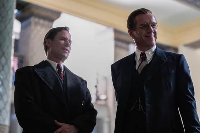 DAMIAN LEWIS as Nicholas Elliott and  GUY PEARCE as Kim Philby. Credit: Sam Taylor/Sony Pictures Television.