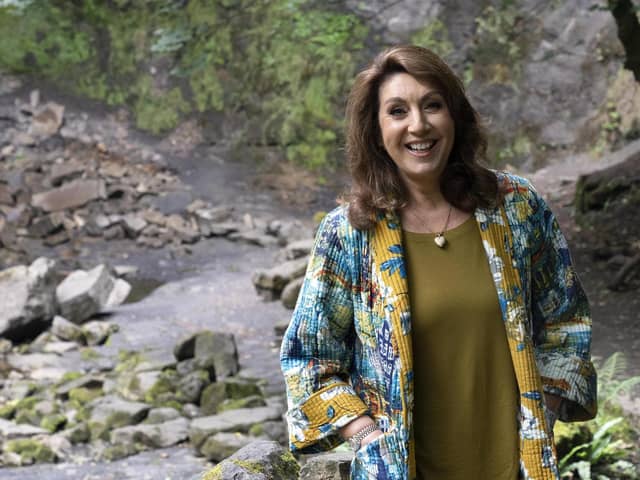 Jane McDonald at Hardraw Force Waterfall in the Yorkshire Dales. Photo: PA