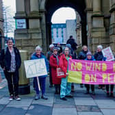Campaigners against the windfarm proposals lobbied councillors at Halifax Town hall before the Cabinet meeting. Photograph courtesy of the group